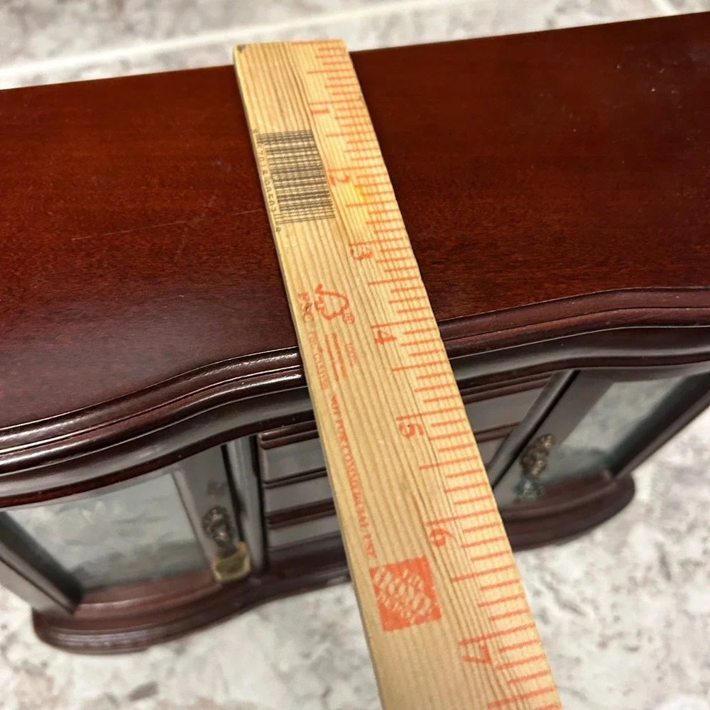 Vintage Wood Jewelry Armoire Large Brown Etched Glass 4-Drawer Rotating Hooks